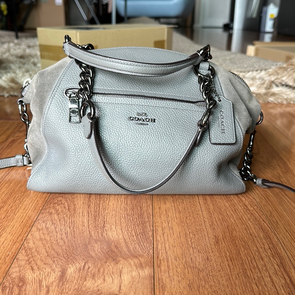 Gray suede and leather Coach bag